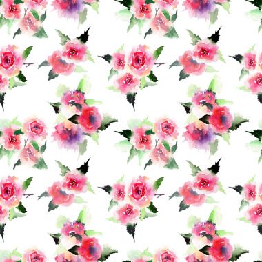 Resimde güzel sevimli çiçek bitkisel muhteşem muhteşem muhteşem bahar renkli pembe ve kırmızı gül yaprakları desen suluboya ile el