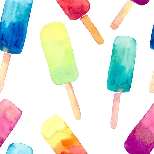 Krásné světlé barevné lahodné chutné mňam roztomilý letní dezert zmrazené šťávy diagonální vzor akvarel ruka ilustrace — Stock fotografie