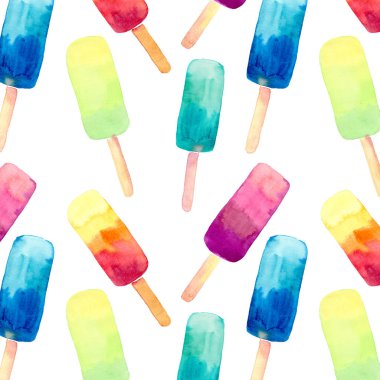 Güzel parlak renkli lezzetli lezzetli lezzetli tatlı yaz tatlı suyu köşegen desen suluboya el illüstrasyon dondurulmuş