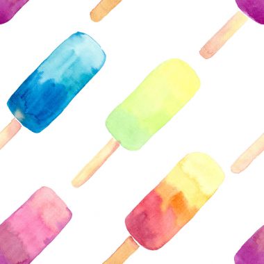 Güzel parlak renkli lezzetli lezzetli çikolata lezzetli tatlı yaz tatlı suyu köşegen desen suluboya el illüstrasyon dondurulmuş