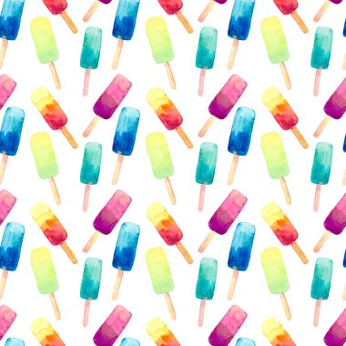 Güzel parlak renkli lezzetli lezzetli çikolata lezzetli tatlı yaz tatlı suyu desen suluboya el illüstrasyon dondurulmuş