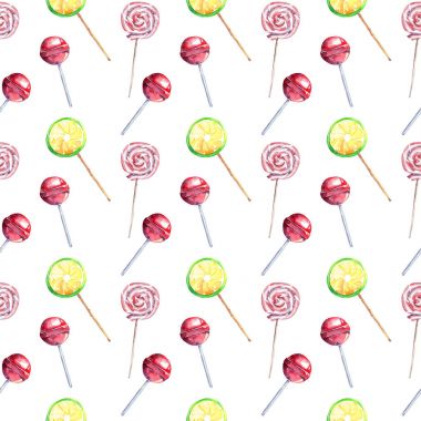 Güzel parlak renkli lezzetli lezzetli lezzetli tatlı güzel yaz tatlı bir sopa köşegen desen suluboya el kroki şekerler