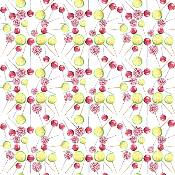 Jasné krásné barevné nádherné vynikající chutné mňam letní dezert čerstvý citron twisted karamelové bonbóny na hole nachází náhodný vzorek akvarel ruka ilustrace — Stock fotografie