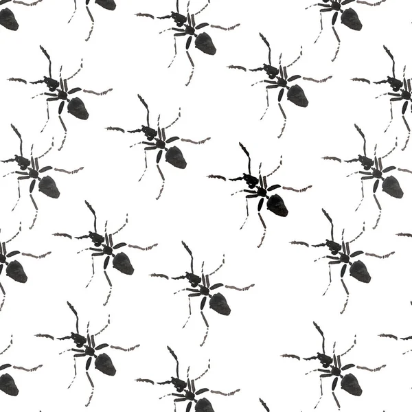 Mooie heldere grafische abstracte schattige mooie diagonaal patroon van zwarte mieren aquarel hand illustratie — Stockfoto