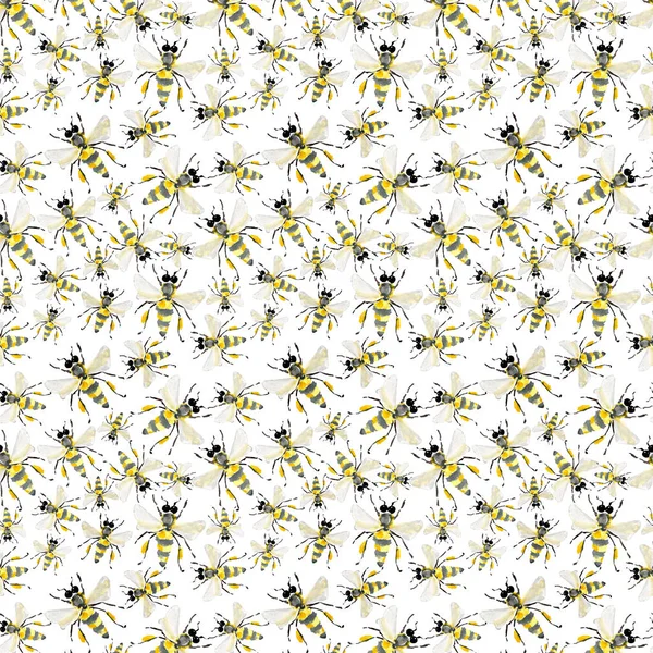 Belle graphique lumineux abstrait mignon beau motif coloré d'été d'abeilles mellifères aquarelle illustration à la main — Photo