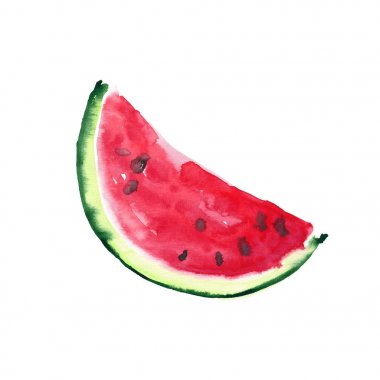 Güzel parlak renkli lezzetli lezzetli lezzetli olgun şirin güzel kırmızı yaz tatlı dilim karpuz suluboya el çizimi