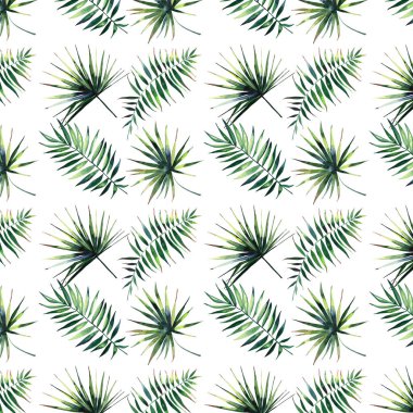 Güzel yeşil tropikal tatlı güzel harika hawaii çiçek bitkisel yaz desen bir avuç içi suluboya el çizimi