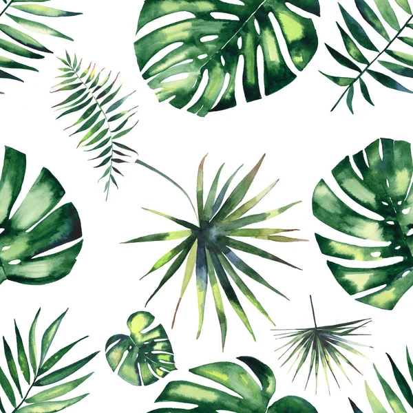 Brilhante bonito verde herbal tropical maravilhoso hawaii floral verão padrão de um tropic palmas aquarela mão ilustração — Fotografia de Stock