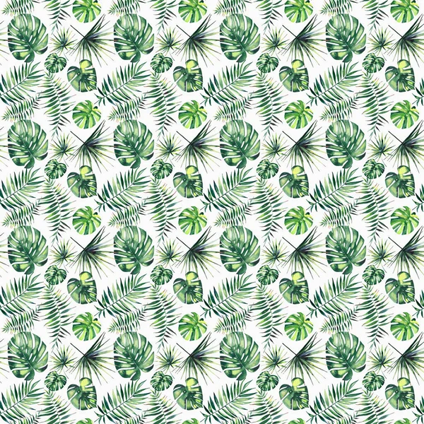 Splendido bellissimo verde a base di erbe tropicale meraviglioso hawaii floreale estate modello di palme tropicali acquerello mano illustrazione — Foto Stock