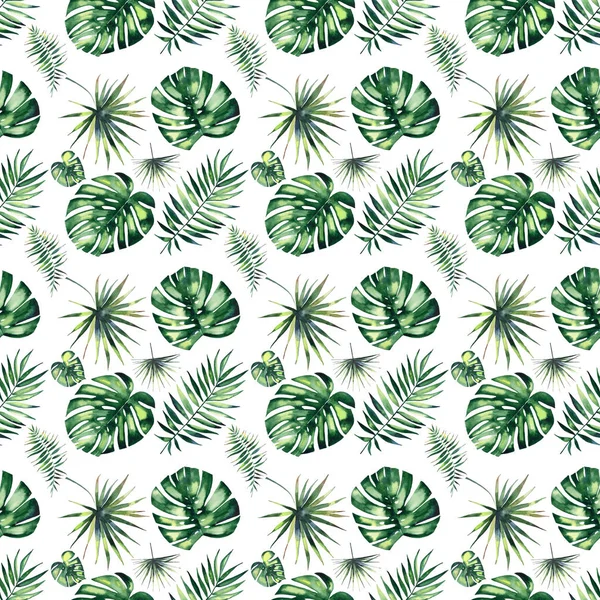 밝은 아름 다운 녹색 초본 열 대 멋진 하와이 꽃 여름 패턴은 트로픽의 손바닥 수채화 손 그림 — 스톡 사진