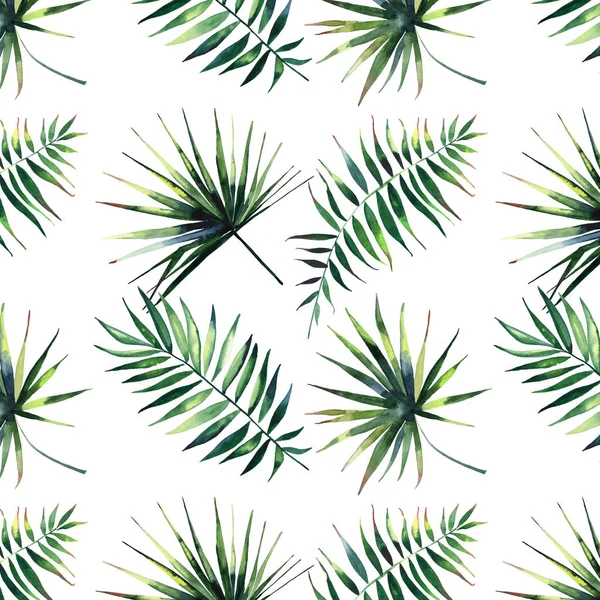 Beautiful green tropical cute lovely wonderful hawaii floral herbal summer pattern of a palms watercolor hand illustration — Stock Photo, Image