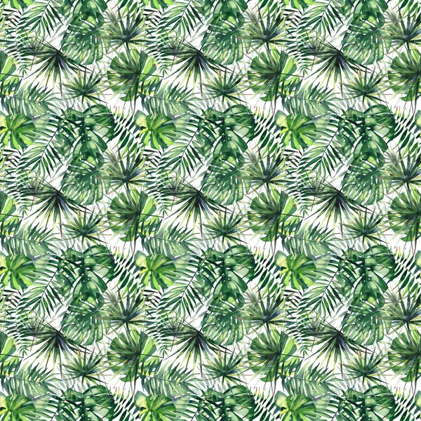 Bella brillante verde tropicale meraviglioso hawaii floreale a base di erbe estate modello di palme acquerello mano illustrazione — Foto Stock