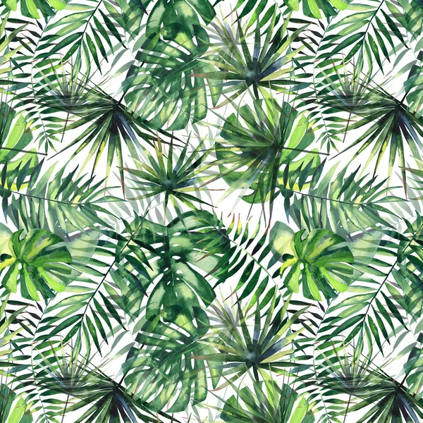 Belo verde brilhante tropical maravilhoso hawaii floral padrão de verão de ervas de palmas ilustração mão aquarela — Fotografia de Stock