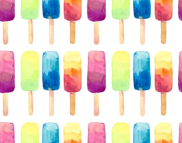 Beautiful bright colorful delicious tasty yummy cute summer dessert cold fresh frozen juice vertical pattern watercolor hand illustration — Stock Photo, Image