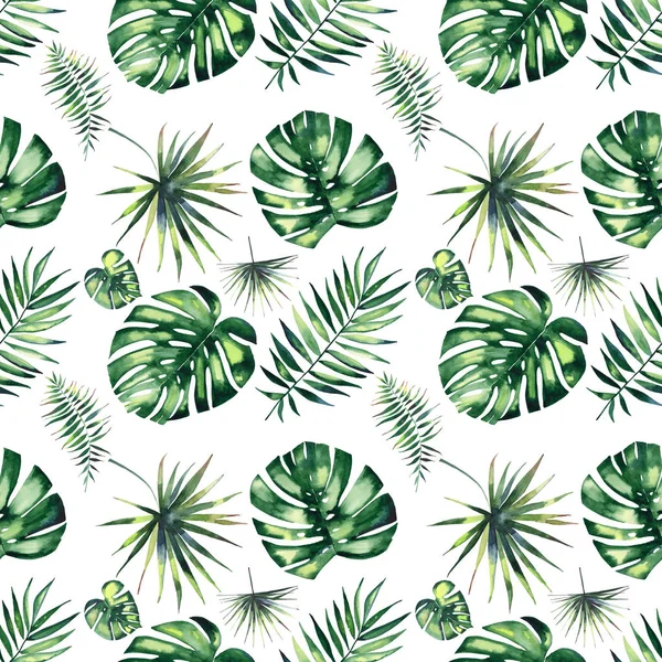 Splendido bellissimo verde a base di erbe tropicale meraviglioso hawaii floreale estate modello di palme tropicali acquerello mano illustrazione — Foto Stock