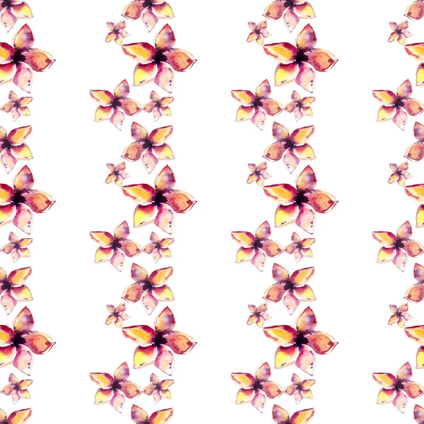 Brillante hermoso tierno sofisticado encantador tropical hawaii patrón de verano floral de un trópico flores de color rosa claro y amarillo acuarela mano ilustración —  Fotos de Stock