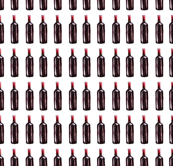 Φωτεινό όμορφο αφηρημένο γραφικών Εξαιρετικό χαριτωμένο νόστιμα νόστιμα yummy θερινό μπουκάλια κόκκινο κρασί μοτίβο ακουαρέλα χέρι εικονογράφηση — Φωτογραφία Αρχείου