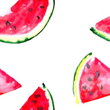 Güzel harika parlak renkli lezzetli lezzetli lezzetli olgun sulu tatlı güzel kırmızı yaz taze tatlı dilim karpuz desen el çizimi