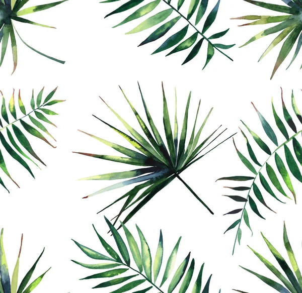 Bonito verde tropical bonito lindo maravilhoso hawaii floral padrão de verão de uma palmas de aquarela mão ilustração — Fotografia de Stock