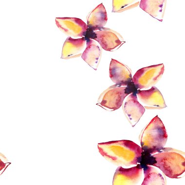 Parlak güzel ihale güzel tropikal hawaii çiçek yaz desen tropic hafif pembe ve sarı çiçek suluboya el illüstrasyon sofistike