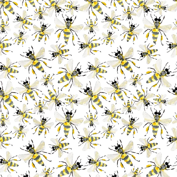 美しい明るいグラフィック抽象的なかわいい素敵な夏蜂蜜蜂水彩手イラストのカラフルなパターン — ストック写真