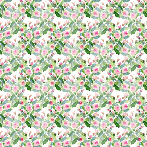 Bonito delicado concurso bonito elegante floral colorido primavera verão rosa e rosas vermelhas com botões e folhas bouquets padrão aquarela mão ilustração — Fotografia de Stock