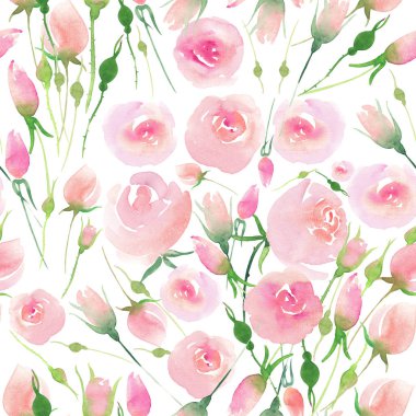 Güzel hassas ihale şirin zarif güzel çiçek renkli bahar yaz pembe ve kırmızı gül tomurcukları ve yaprakları buket suluboya el çizim ile