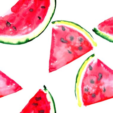 Güzel harika parlak renkli lezzetli lezzetli lezzetli olgun sulu tatlı güzel kırmızı yaz taze tatlı dilim karpuz desen el çizimi