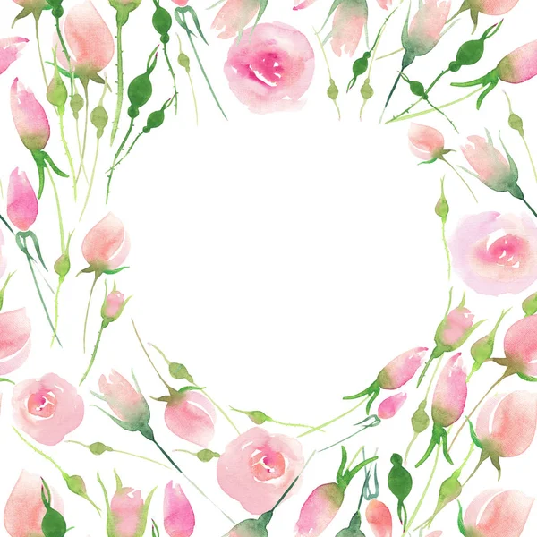 Όμορφη λεπτή διαγωνισμού χαριτωμένο κομψό floral πολύχρωμο ανοιξιάτικη καλοκαίρι ροζ και κόκκινα τριαντάφυλλα με μπουμπούκια και τα φύλλα ανθοδέσμες μοτίβο ακουαρέλα χέρι εικονογράφηση — Φωτογραφία Αρχείου