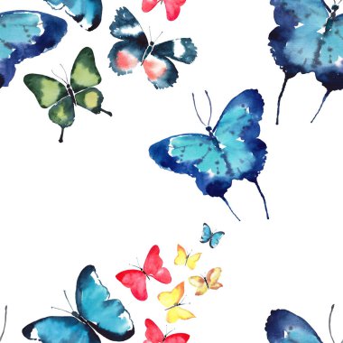 Güzel şirin sofistike muhteşem harika ihale nazik bahar renkli desen suluboya el illüstrasyon kelebek