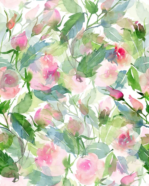 İhale hassas şirin zarif güzel renkli bahar yaz kır çiçekleri kırmızı, mavi, mor ve sarı ve yeşil pembe gül yaprakları desen suluboya el çizim çiçek