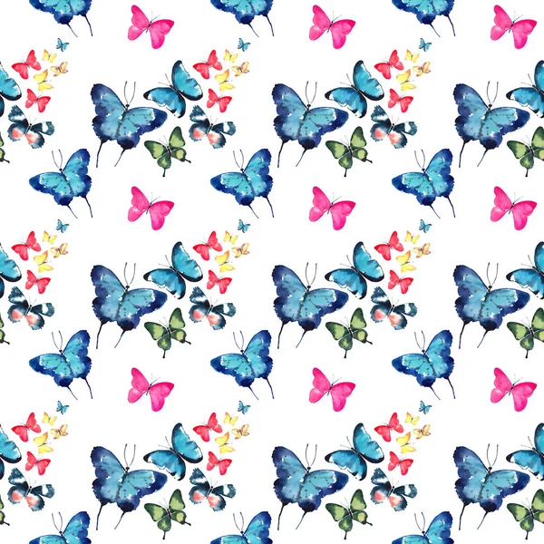Hermoso lindo sofisticado magnífico maravilloso tierno suave primavera colorido mariposas patrón acuarela mano ilustración — Foto de Stock