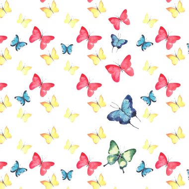 Güzel şirin sofistike muhteşem harika ihale nazik bahar renkli desen suluboya el illüstrasyon kelebek