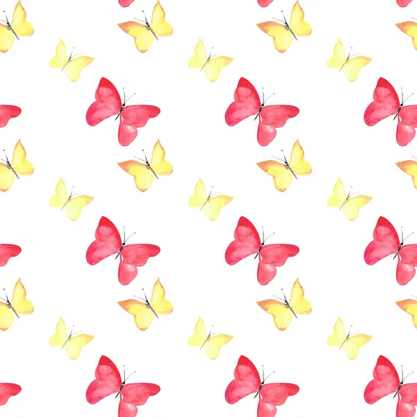 美しいかわいい洗練された壮大な素晴らしい柔らかい穏やかな春カラフルな蝶パターン水彩手図 — ストック写真