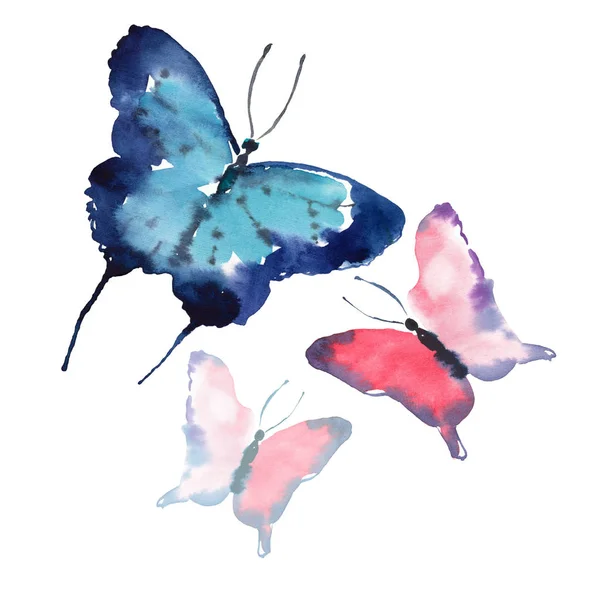 Красивая милая сложная великолепная прекрасная нежная нежная нежная весна красочные бабочки узор акварелью руку иллюстрации — стоковое фото