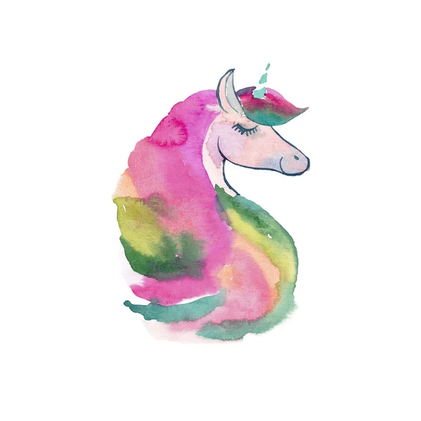 Tierno lindo hada mágica unicornio colorido con pastel de primavera lindas flores hermosas acuarela mano boceto —  Fotos de Stock