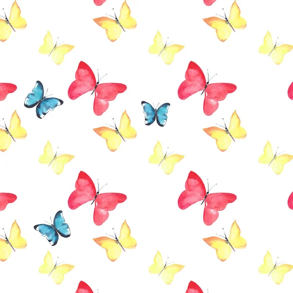 Beautiful cute sophisticated magnificent wonderful tender gentle spring colorful butterflies pattern watercolor hand illustration — Stock Photo, Image