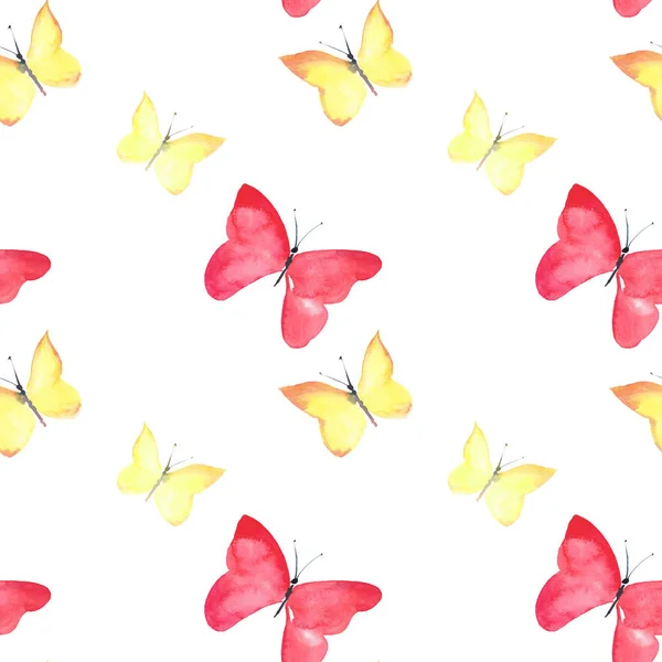 Krásný roztomilý sofistikované nádherné nádherné nabídka jemný jarní barevné motýli vzor akvarelu ruka ilustrace — Stock fotografie