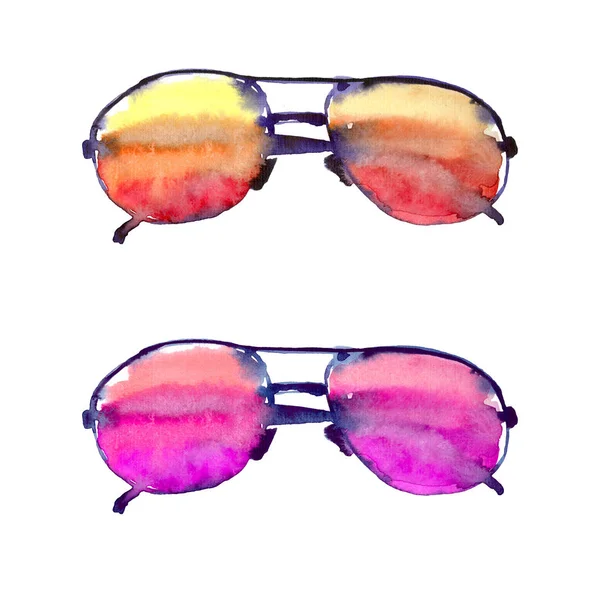Kolorowy komfort piękny jasny lato Plaża wzór kolorowe okulary dłoń akwarela ilustracji — Zdjęcie stockowe