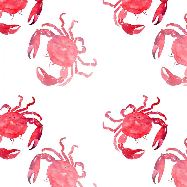 Mooie heldere kleurrijke mooie zomer zee lekker heerlijk patroon van rood krabben aquarel hand illustratie. Ideaal voor restaurant menu, wenskaart en textiel — Stockfoto