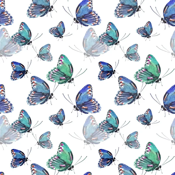 Hermoso lindo sofisticado magnífico maravilloso tierno suave primavera colorido mariposas patrón acuarela mano ilustración — Foto de Stock