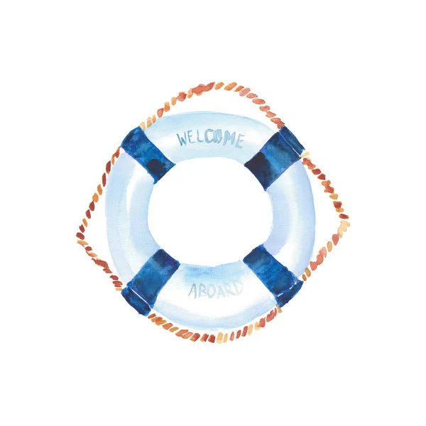 Sofisticado bonito gráfico lindo lindo maravilhoso verão mar fresco marinho oceano cruzeiro colorido lifebuoy aquarela mão esboço — Fotografia de Stock