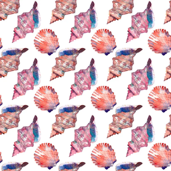 Bright cute graphic lovely beautiful wonderful summer fresh marine beach colorful seashells pattern watercolor hand illustration. Perfect for greeting card, textile design — Stock Photo, Image
