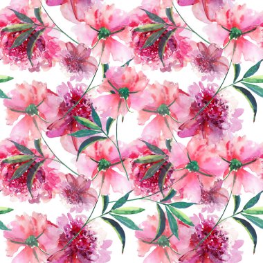 Güzel yumuşak yumuşak harika güzel şirin bahar çiçek bitkisel peonies yeşil yaprakları desen suluboya el kroki ile. Tebrik ve doğum günü kartı, düğün, davet, tekstil tasarımı için mükemmel