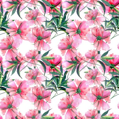 Güzel ihale harika güzel şirin bahar çiçek bitkisel peonies yeşil yaprakları desen suluboya ile kroki ver. Tebrik ve doğum günü kartı, düğün, davet, tekstil tasarımı için mükemmel
