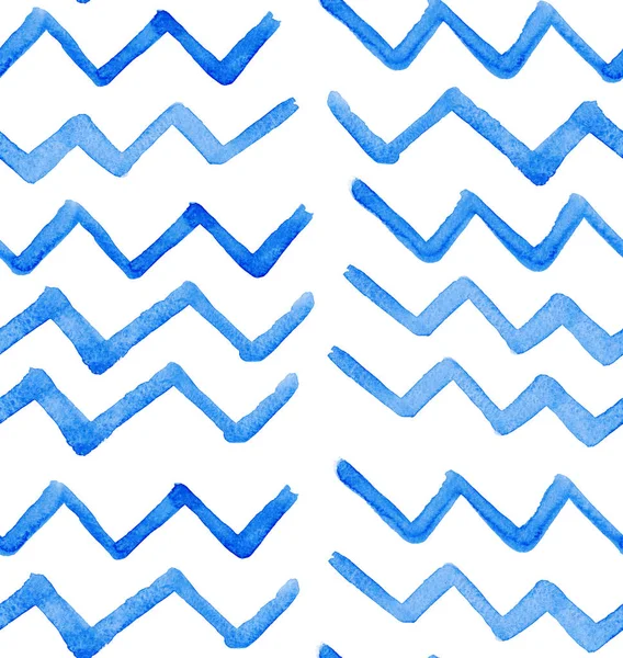 Abstrait sophistiqué magnifique graphique élégant beau bleu, marine, indigo, turquoise, outremer lignes brisées motif zigzag aquarelle illustration à la main. Peindre comme f enfant, parfait pour le textile — Photo