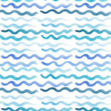 Soyut sanat parlak şirin sofistike harika muhteşem zarif grafik güzel mavi, lacivert, çivit mavisi, turkuaz, ultramarine yatay dalgalar desen suluboya el eskiz