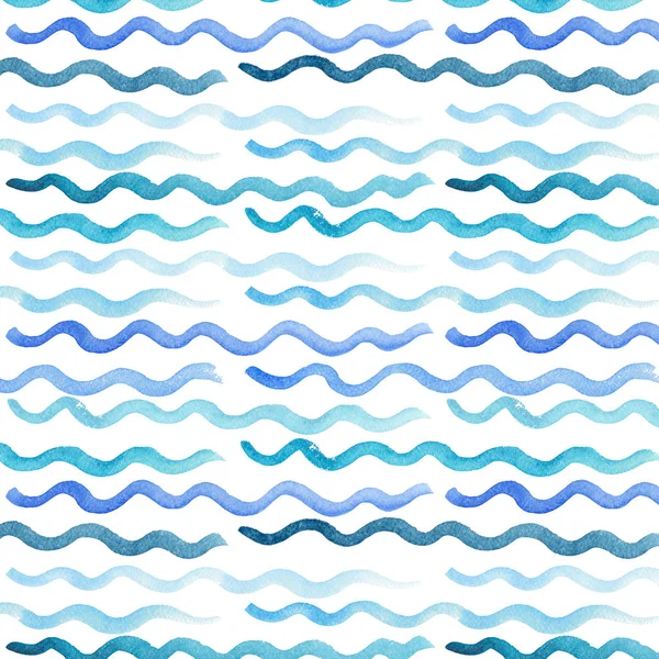 Abstract artistic bright cute sophisticated wonderful gorgeous elegant graphic beautiful blue, navy, indigo, turquoise, ultramarine horizontal waves pattern of watercolor hand sketch — Stock Photo, Image