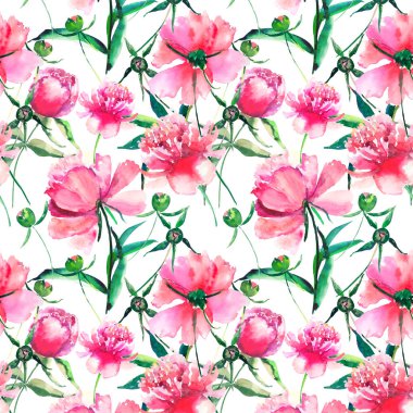 Parlak şirin ihale güzel güzel harika bahar çiçek bitkisel pembe Şakayık yeşil yaprakları ve suluboya el illüstrasyon tomurcukları. Tebrik kartı, tekstil tasarımı için mükemmel