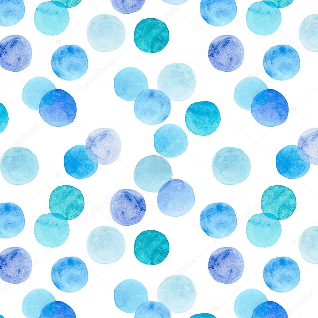 Abstract beautiful artistic tender transparent bright blue, navy, aquamarine, turquoise, circles pattern watercolor hand sketch. Perfect for greeting and birthday card, invitation, textile design